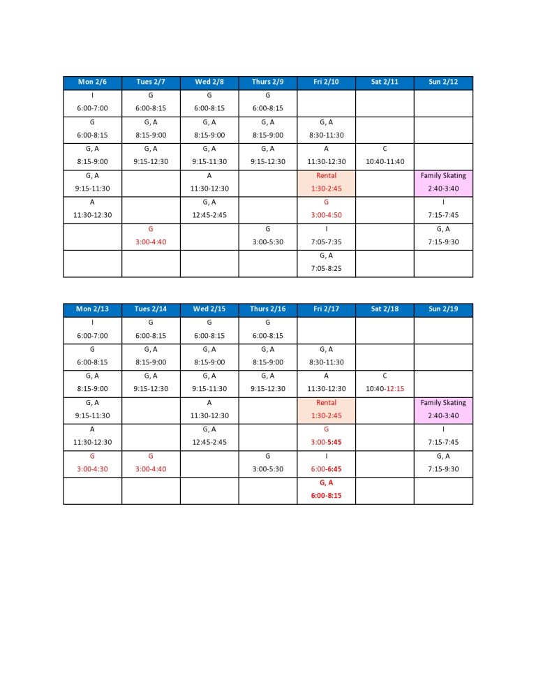 Figure Skating Schedules WSC