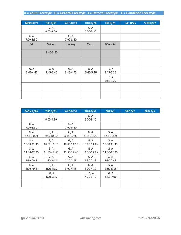 Figure Skating Schedules WSC
